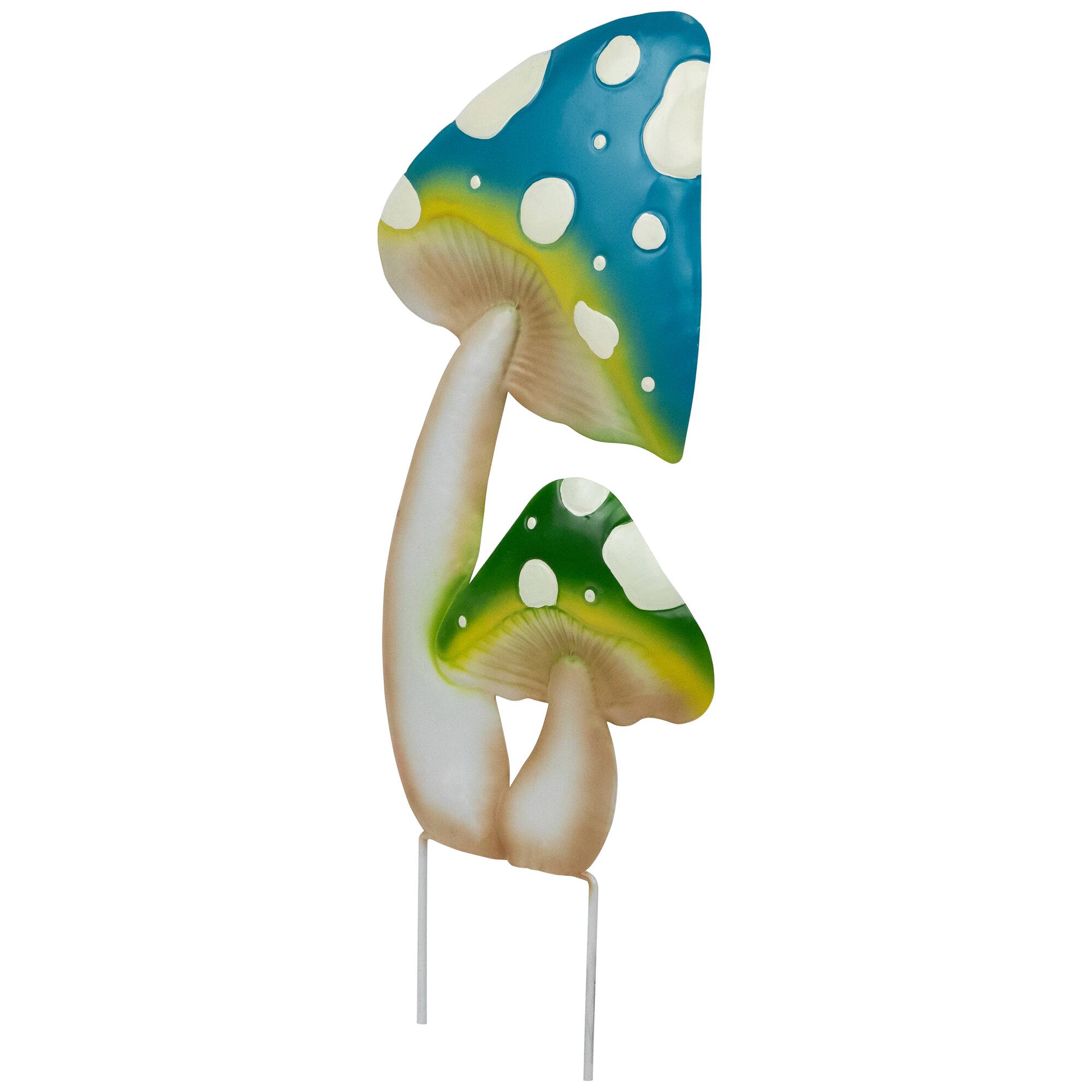 16" Blue & Green Double Spotted Mushrooms Outdoor Garden Stake